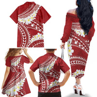 Polynesian Vintage Floral Family Matching Off The Shoulder Long Sleeve Dress and Hawaiian Shirt Scarlet Motifs LT7 - Polynesian Pride