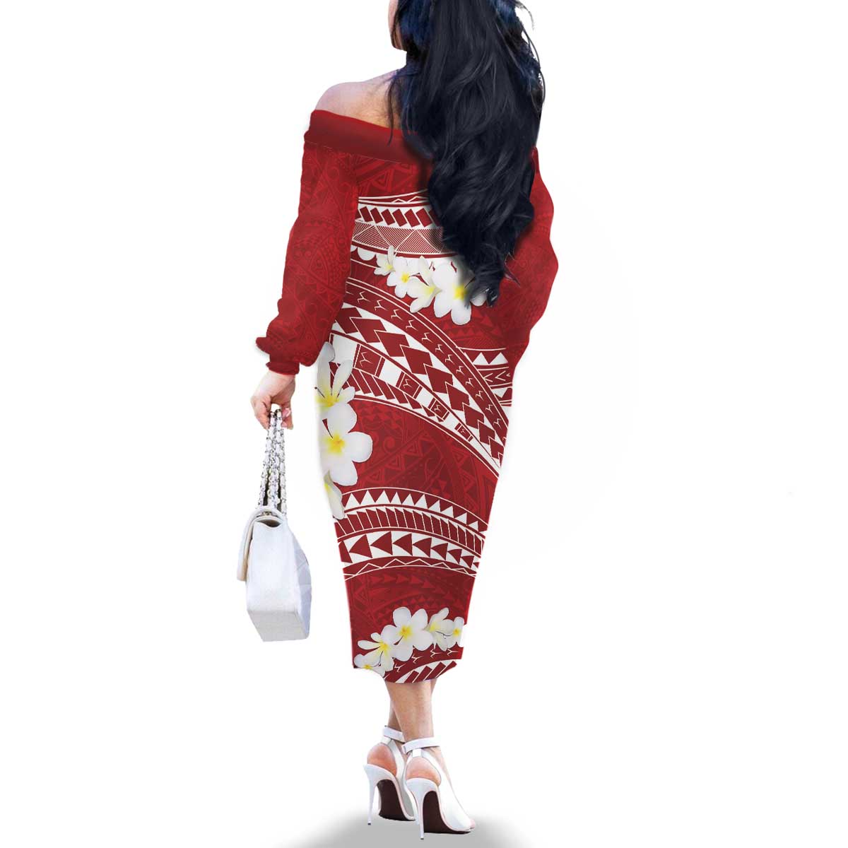 Polynesian Vintage Floral Family Matching Off The Shoulder Long Sleeve Dress and Hawaiian Shirt Scarlet Motifs LT7 - Polynesian Pride