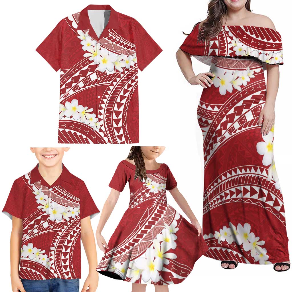 Polynesian Vintage Floral Family Matching Off Shoulder Maxi Dress and Hawaiian Shirt Scarlet Motifs LT7 - Polynesian Pride