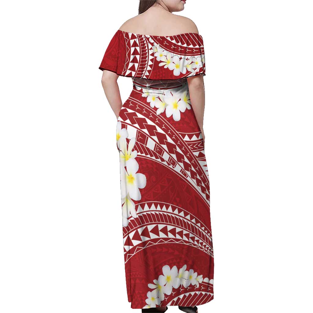 Polynesian Vintage Floral Family Matching Off Shoulder Maxi Dress and Hawaiian Shirt Scarlet Motifs LT7 - Polynesian Pride