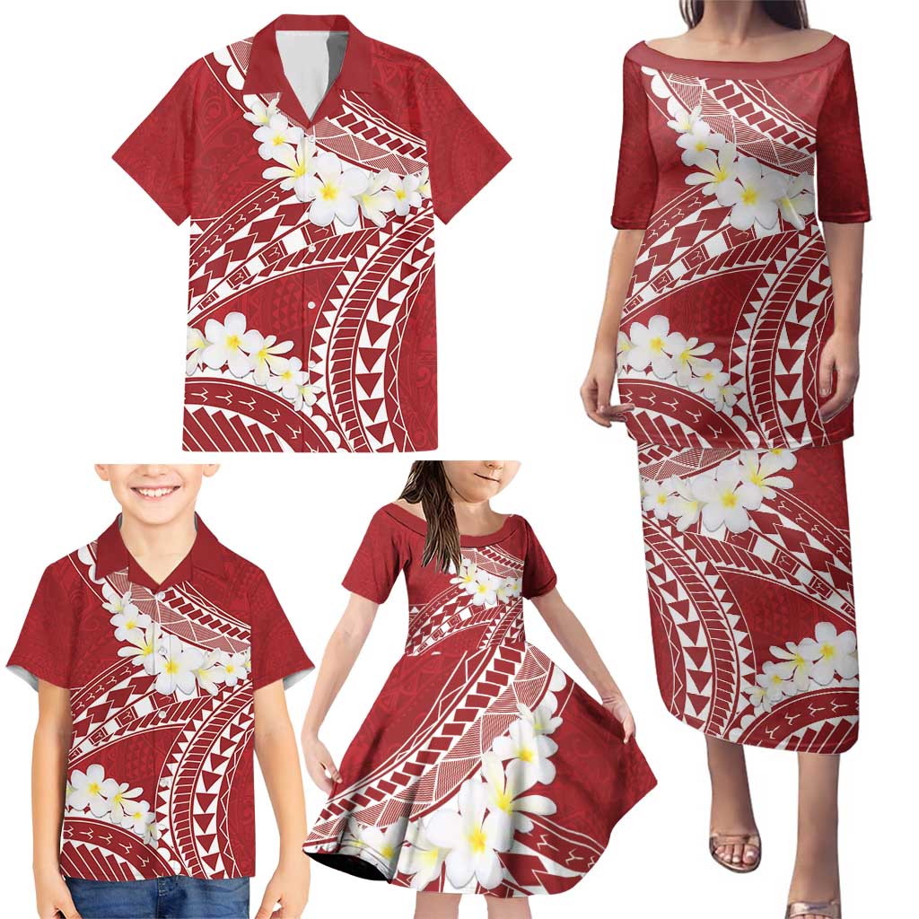 Polynesian Vintage Floral Family Matching Puletasi and Hawaiian Shirt Scarlet Motifs LT7 - Polynesian Pride