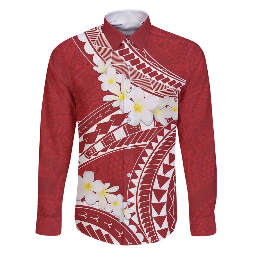 Polynesian Vintage Floral Family Matching Puletasi and Hawaiian Shirt Scarlet Motifs LT7 Dad's Shirt - Long Sleeve Scarlet - Polynesian Pride