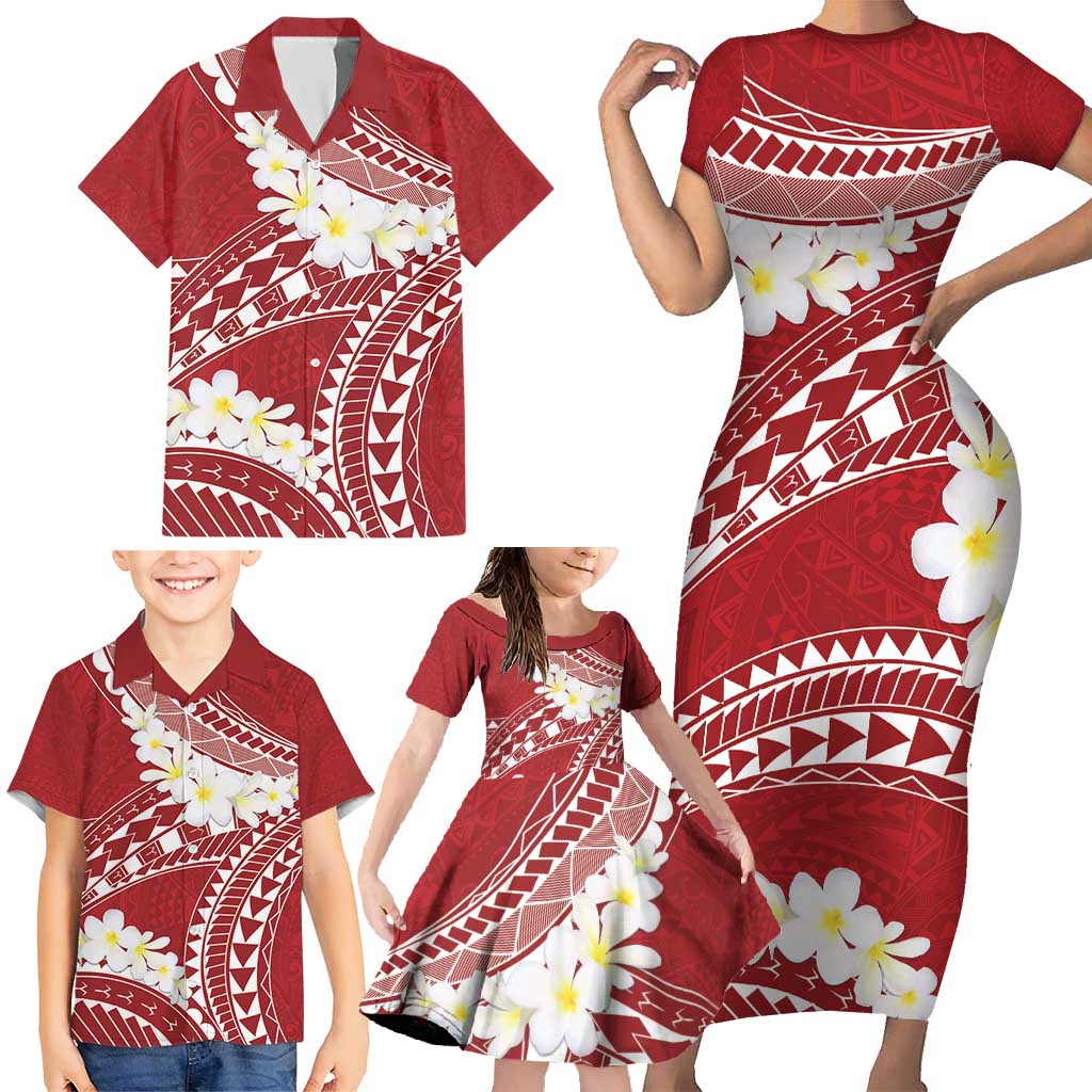 Polynesian Vintage Floral Family Matching Short Sleeve Bodycon Dress and Hawaiian Shirt Scarlet Motifs LT7 - Polynesian Pride
