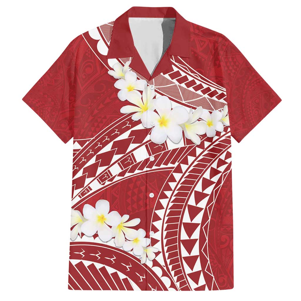 Polynesian Vintage Floral Family Matching Short Sleeve Bodycon Dress and Hawaiian Shirt Scarlet Motifs LT7 Dad's Shirt - Short Sleeve Scarlet - Polynesian Pride