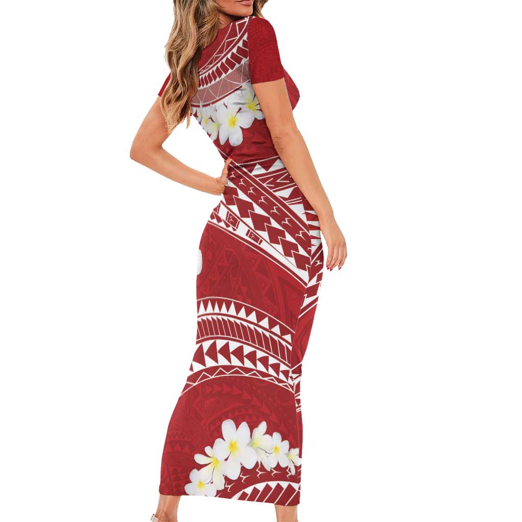 Polynesian Vintage Floral Family Matching Short Sleeve Bodycon Dress and Hawaiian Shirt Scarlet Motifs LT7 - Polynesian Pride