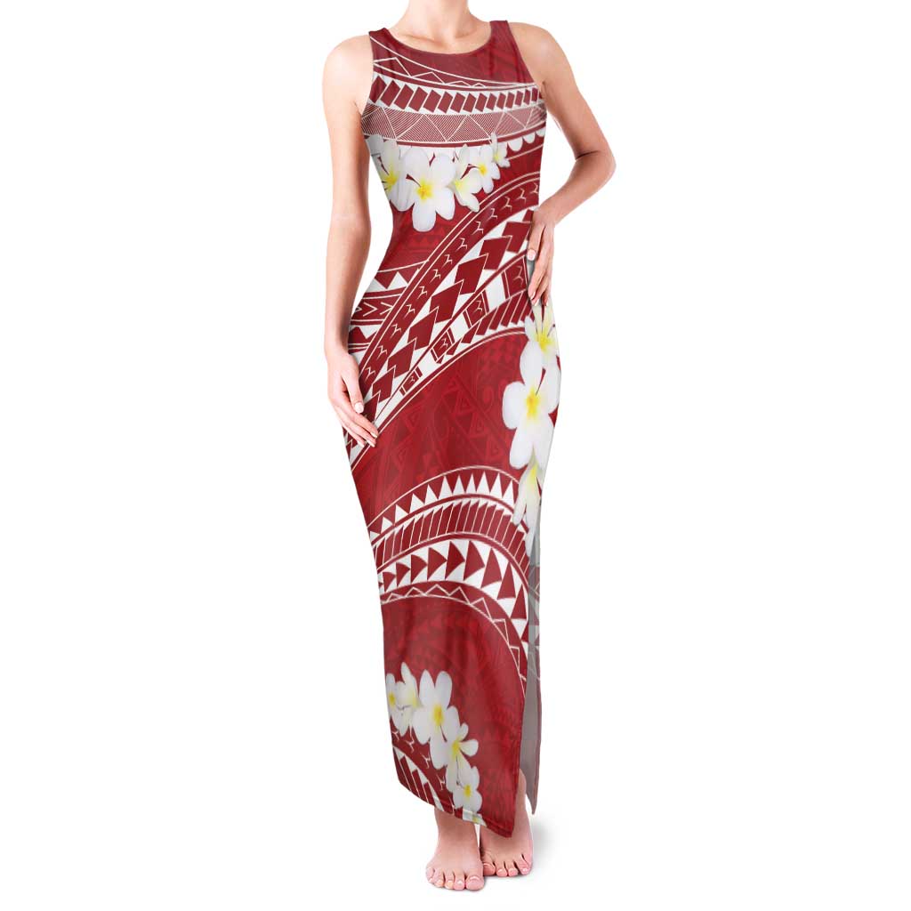 Polynesian Vintage Floral Family Matching Tank Maxi Dress and Hawaiian Shirt Scarlet Motifs LT7 Mom's Dress Scarlet - Polynesian Pride