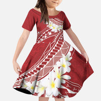 Polynesian Vintage Floral Kid Short Sleeve Dress Scarlet Motifs - Polynesian Pride