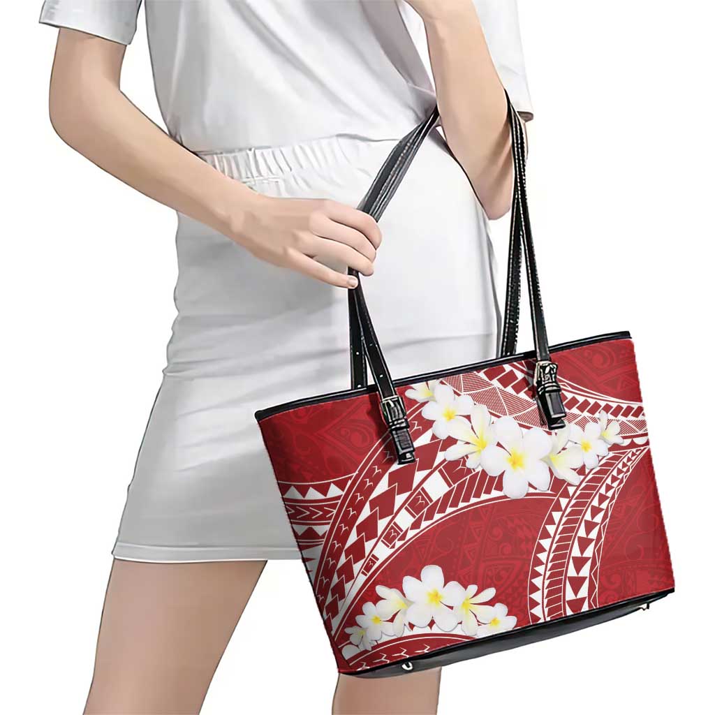 Polynesian Vintage Floral Leather Tote Bag Scarlet Motifs - Polynesian Pride