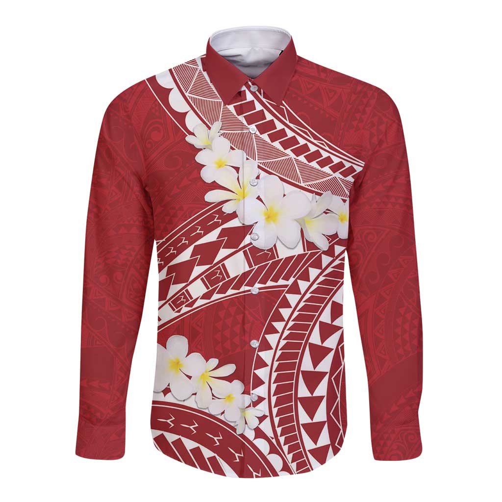 Polynesian Vintage Floral Long Sleeve Button Shirt Scarlet Motifs LT7 Unisex Scarlet - Polynesian Pride