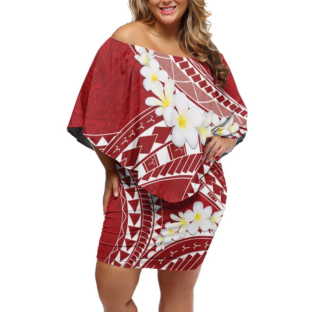 Polynesian Vintage Floral Off Shoulder Short Dress Scarlet Motifs - Polynesian Pride