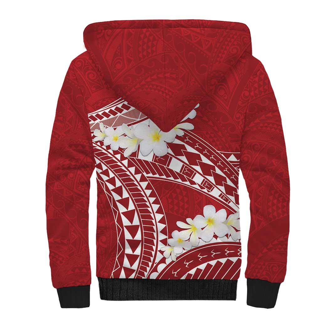 Polynesian Vintage Floral Sherpa Hoodie Scarlet Motifs - Polynesian Pride
