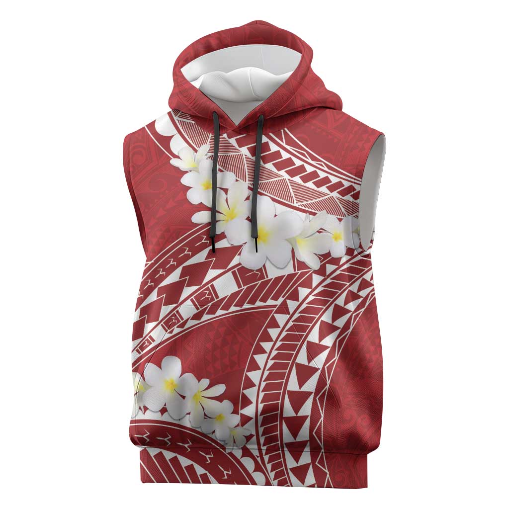 Polynesian Vintage Floral Sleeveless Hoodie Scarlet Motifs LT7 Scarlet - Polynesian Pride