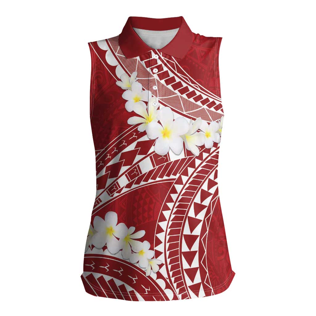 Polynesian Vintage Floral Women Sleeveless Polo Shirt Scarlet Motifs LT7 Female Scarlet - Polynesian Pride