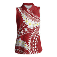 Polynesian Vintage Floral Women Sleeveless Polo Shirt Scarlet Motifs LT7 Female Scarlet - Polynesian Pride