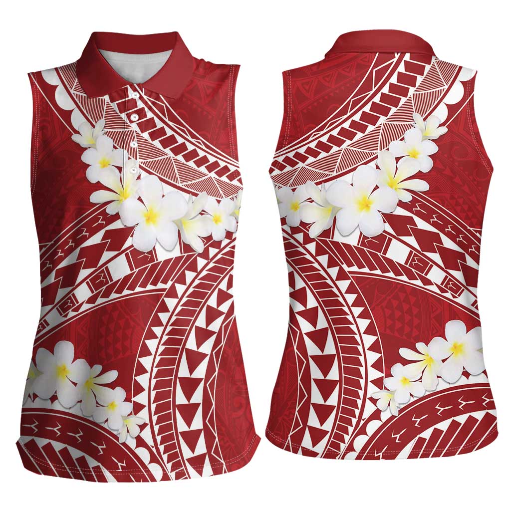 Polynesian Vintage Floral Women Sleeveless Polo Shirt Scarlet Motifs LT7 - Polynesian Pride