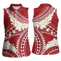 Polynesian Vintage Floral Women Sleeveless Polo Shirt Scarlet Motifs LT7 - Polynesian Pride