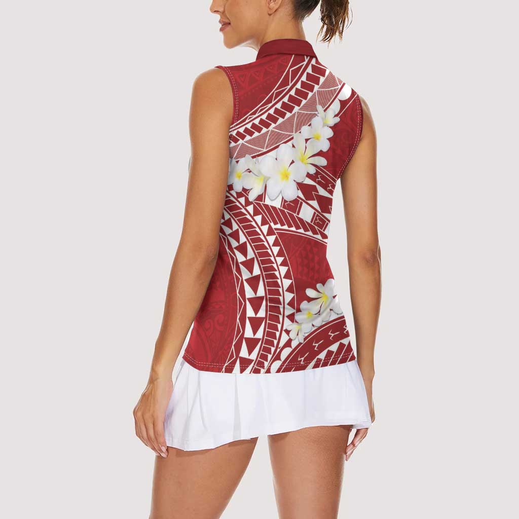 Polynesian Vintage Floral Women Sleeveless Polo Shirt Scarlet Motifs LT7 - Polynesian Pride