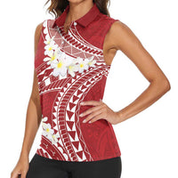 Polynesian Vintage Floral Women Sleeveless Polo Shirt Scarlet Motifs LT7 - Polynesian Pride