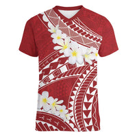 Polynesian Vintage Floral Women V-Neck T-Shirt Scarlet Motifs LT7 Female Scarlet - Polynesian Pride
