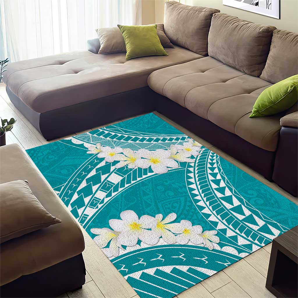 Polynesian Vintage Floral Area Rug Teal Motifs LT7 - Polynesian Pride