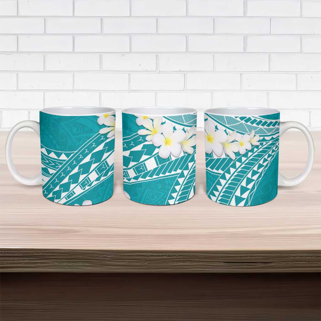 Polynesian Vintage Floral Ceramic Mug Teal Motifs - Polynesian Pride