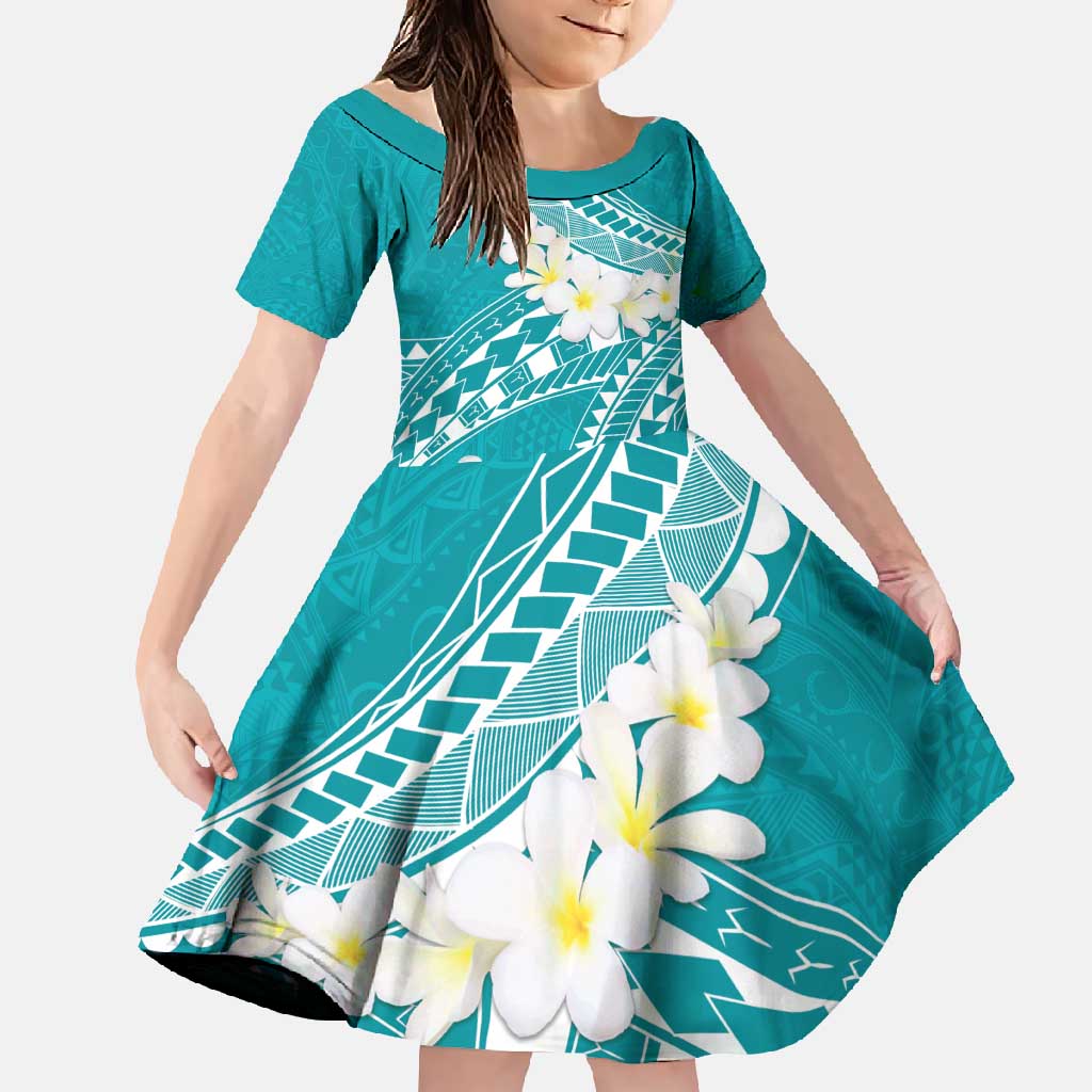Polynesian Vintage Floral Family Matching Long Sleeve Bodycon Dress and Hawaiian Shirt Teal Motifs LT7 Daughter's Dress Teal - Polynesian Pride