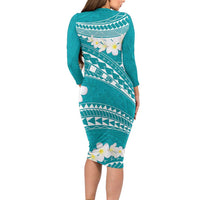 Polynesian Vintage Floral Family Matching Long Sleeve Bodycon Dress and Hawaiian Shirt Teal Motifs LT7 - Polynesian Pride