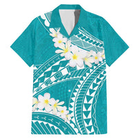 Polynesian Vintage Floral Family Matching Mermaid Dress and Hawaiian Shirt Teal Motifs LT7 Dad's Shirt - Short Sleeve Teal - Polynesian Pride