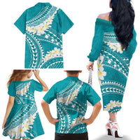 Polynesian Vintage Floral Family Matching Off The Shoulder Long Sleeve Dress and Hawaiian Shirt Teal Motifs LT7 - Polynesian Pride