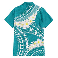 Polynesian Vintage Floral Family Matching Off The Shoulder Long Sleeve Dress and Hawaiian Shirt Teal Motifs LT7 - Polynesian Pride