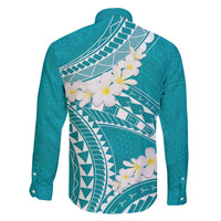 Polynesian Vintage Floral Family Matching Off The Shoulder Long Sleeve Dress and Hawaiian Shirt Teal Motifs LT7 - Polynesian Pride