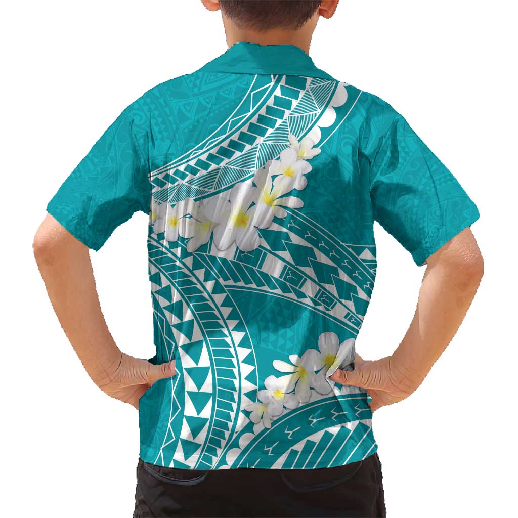 Polynesian Vintage Floral Family Matching Off Shoulder Maxi Dress and Hawaiian Shirt Teal Motifs LT7 - Polynesian Pride