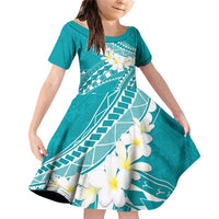 Polynesian Vintage Floral Family Matching Off Shoulder Short Dress and Hawaiian Shirt Teal Motifs LT7 Daughter's Dress Teal - Polynesian Pride