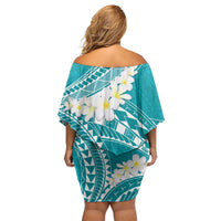 Polynesian Vintage Floral Family Matching Off Shoulder Short Dress and Hawaiian Shirt Teal Motifs LT7 - Polynesian Pride