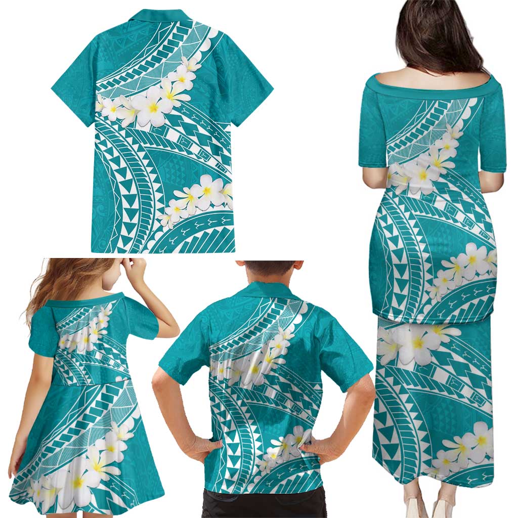 Polynesian Vintage Floral Family Matching Puletasi and Hawaiian Shirt Teal Motifs LT7 - Polynesian Pride