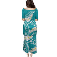 Polynesian Vintage Floral Family Matching Puletasi and Hawaiian Shirt Teal Motifs LT7 - Polynesian Pride