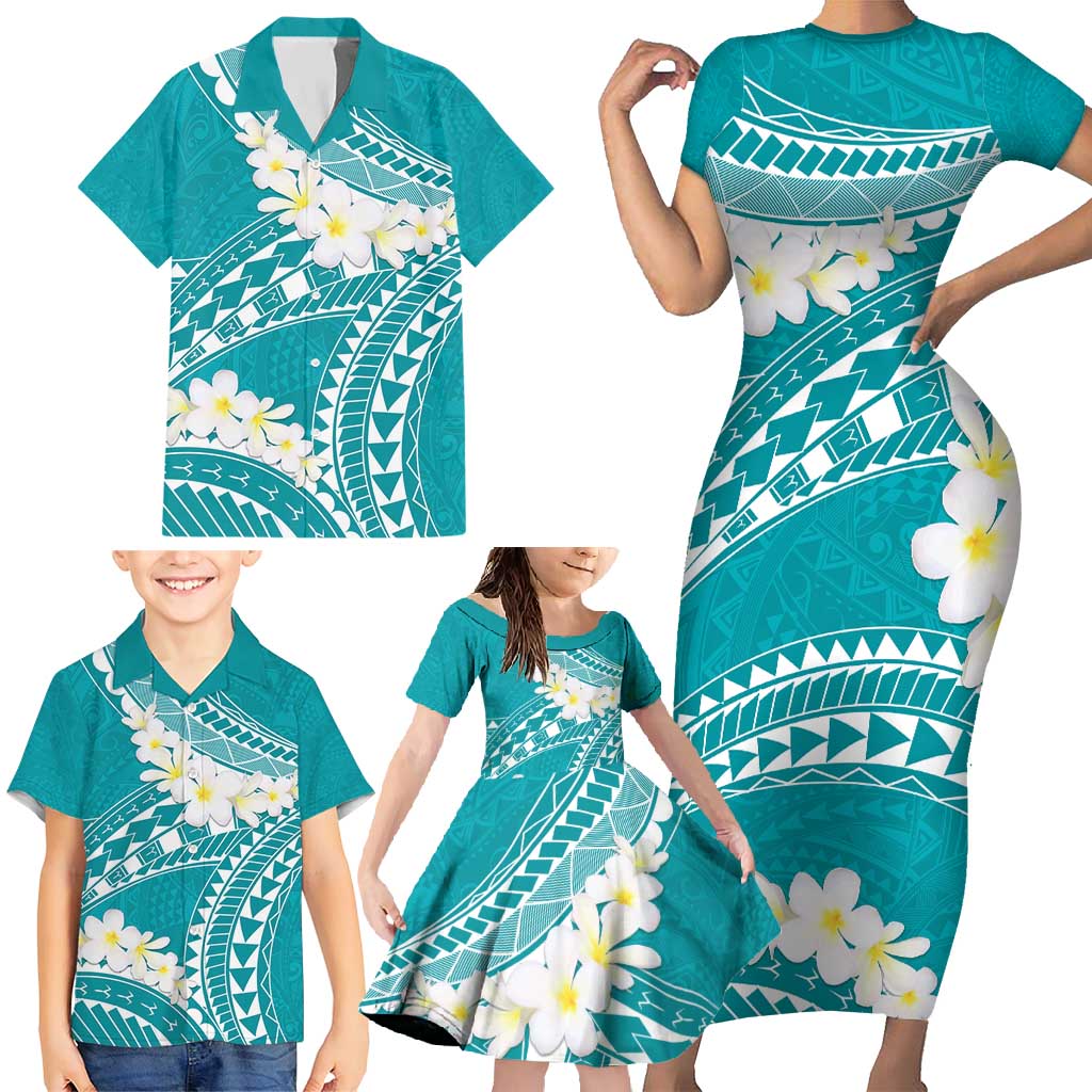 Polynesian Vintage Floral Family Matching Short Sleeve Bodycon Dress and Hawaiian Shirt Teal Motifs LT7 - Polynesian Pride