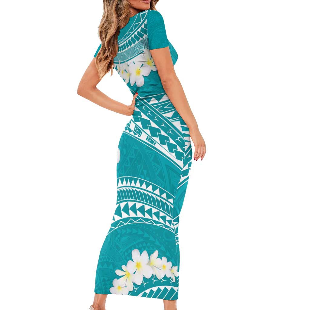 Polynesian Vintage Floral Family Matching Short Sleeve Bodycon Dress and Hawaiian Shirt Teal Motifs LT7 - Polynesian Pride
