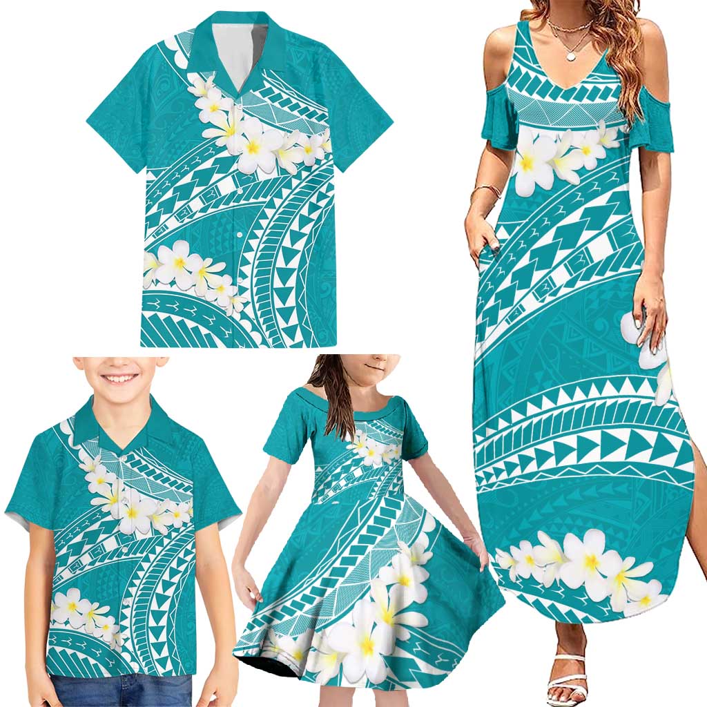Polynesian Vintage Floral Family Matching Summer Maxi Dress and Hawaiian Shirt Teal Motifs LT7 - Polynesian Pride