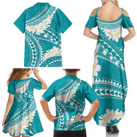 Polynesian Vintage Floral Family Matching Summer Maxi Dress and Hawaiian Shirt Teal Motifs LT7 - Polynesian Pride