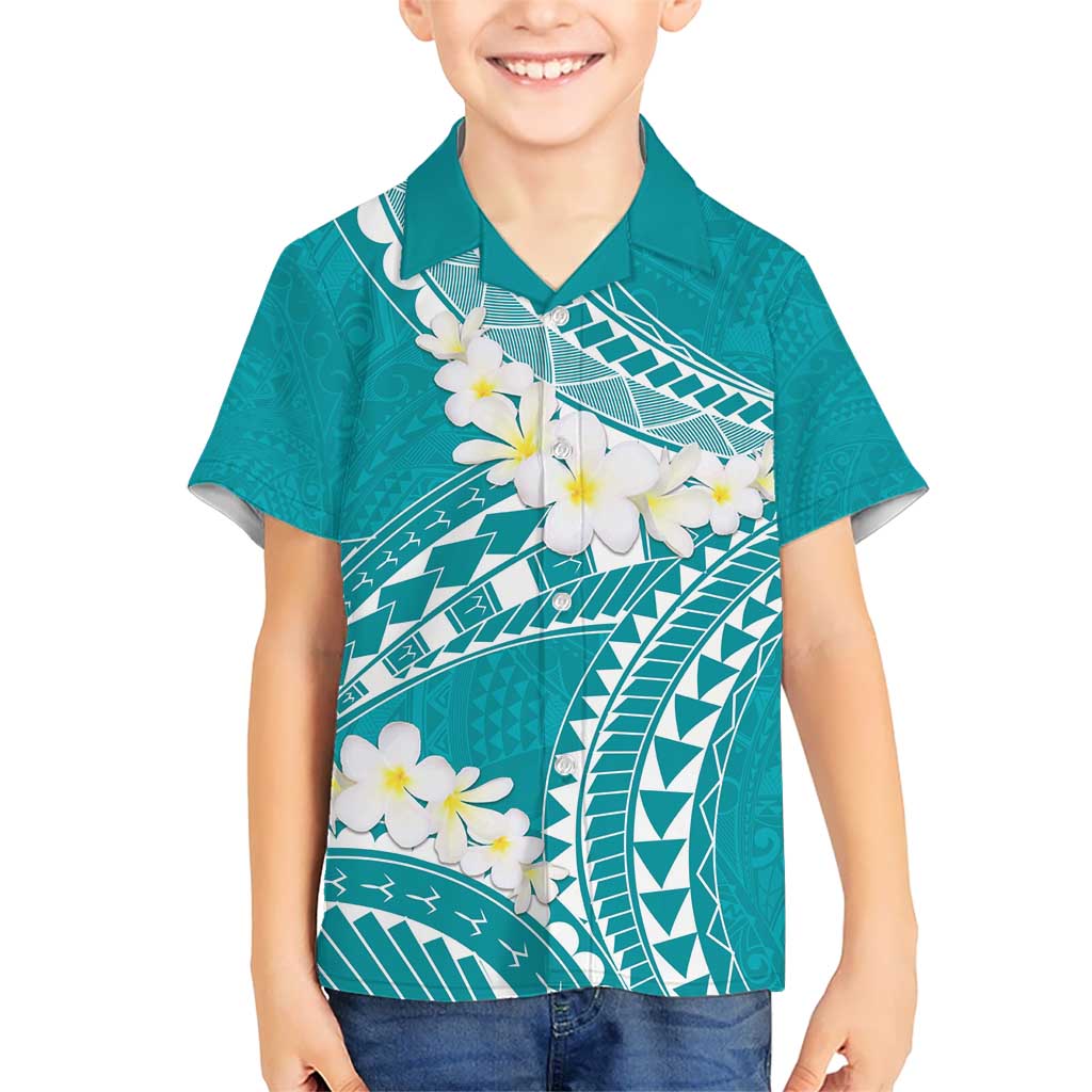 Polynesian Vintage Floral Kid Hawaiian Shirt Teal Motifs LT7 Kid Teal - Polynesian Pride