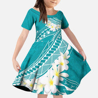 Polynesian Vintage Floral Kid Short Sleeve Dress Teal Motifs - Polynesian Pride