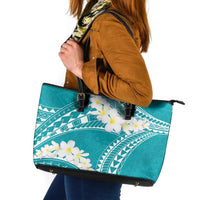 Polynesian Vintage Floral Leather Tote Bag Teal Motifs LT7 Teal - Polynesian Pride