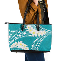 Polynesian Vintage Floral Leather Tote Bag Teal Motifs LT7 - Polynesian Pride