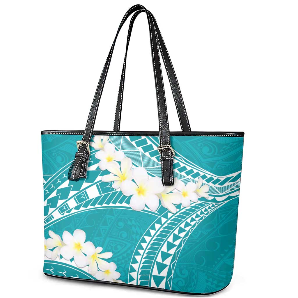 Polynesian Vintage Floral Leather Tote Bag Teal Motifs LT7 - Polynesian Pride