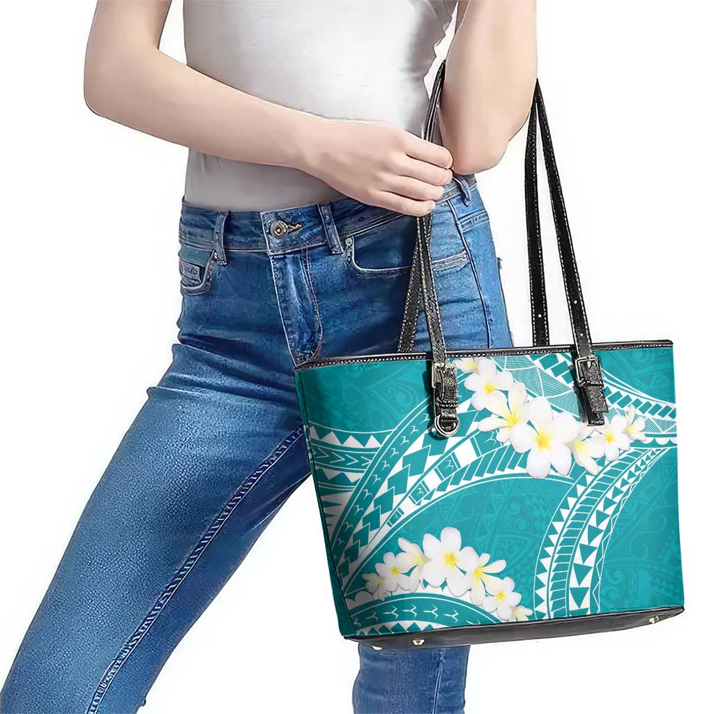 Polynesian Vintage Floral Leather Tote Bag Teal Motifs LT7 - Polynesian Pride