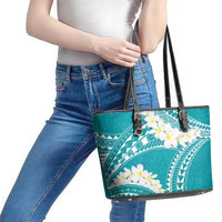 Polynesian Vintage Floral Leather Tote Bag Teal Motifs LT7 - Polynesian Pride