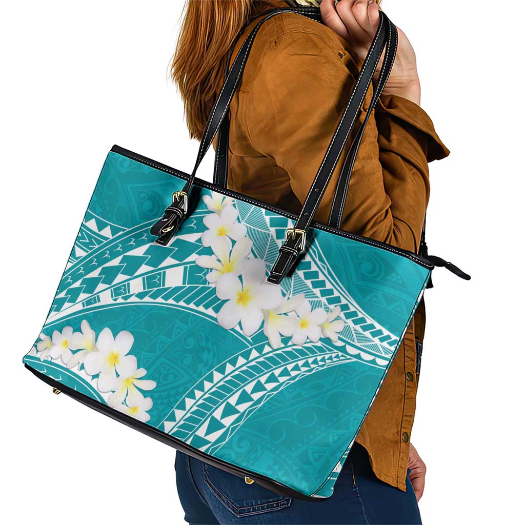 Polynesian Vintage Floral Leather Tote Bag Teal Motifs LT7 - Polynesian Pride