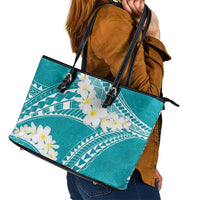 Polynesian Vintage Floral Leather Tote Bag Teal Motifs LT7 - Polynesian Pride