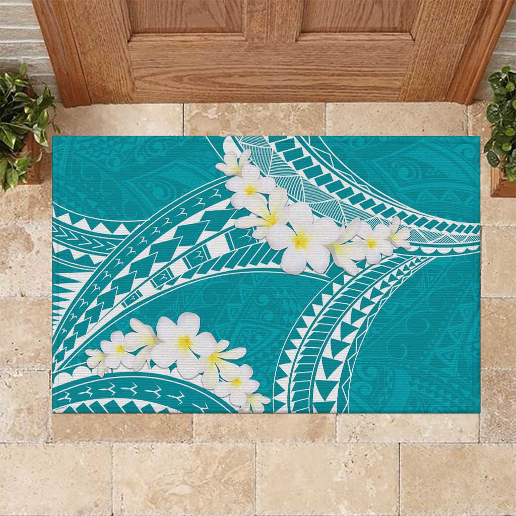 Polynesian Vintage Floral Rubber Doormat Teal Motifs LT7 Teal - Polynesian Pride